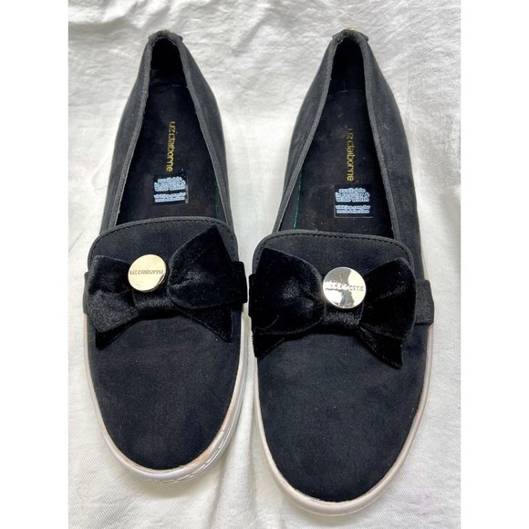Escarpins LIZ CLAIBORNE Bout Ouvert Satin Noir - Taille US 6.5, Talon 3.5 Pouces, Occasion